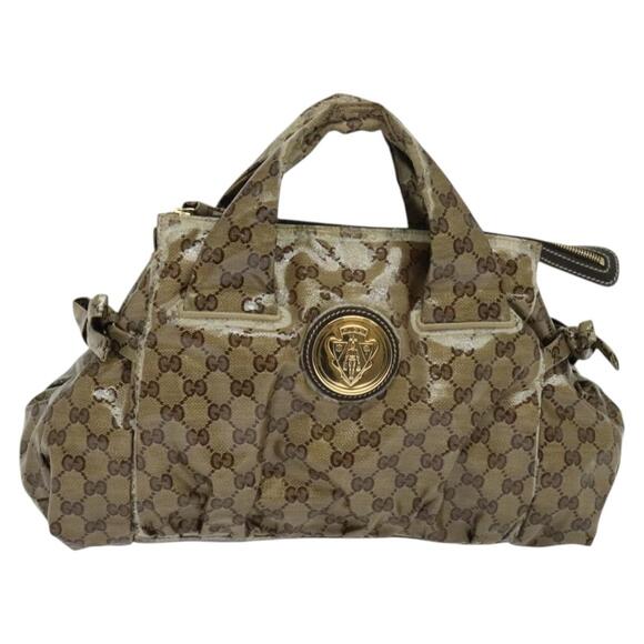 GUCCI GG Crystal Hand Bag Coated Canvas Brown Gold - Picture 2 of 12